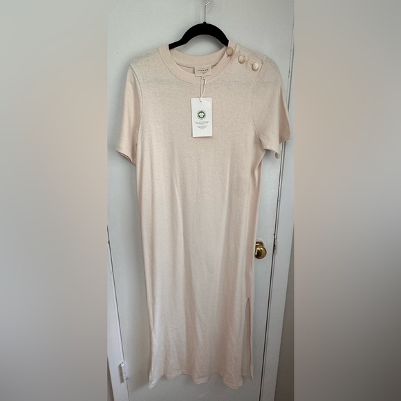 Sezane Emy Dress NWT Cream Organic Cotton Midi Dress Button Shoulder Size M - Picture 2 of 8